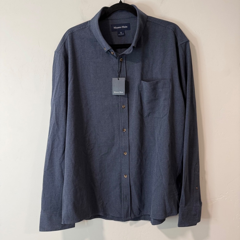Mizzen+Main Mens City Flannel XXL Navy Heather NWT Trim Fit Button Down Shirt